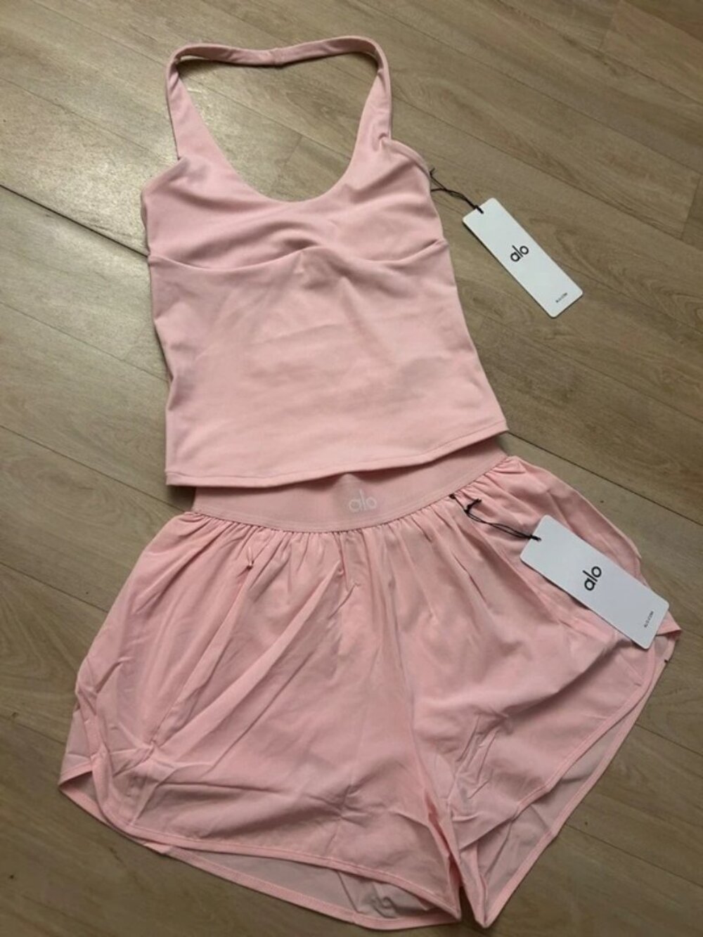 Alo Yoga Rose Tank Top & Running Shorts Set in Light Pink, Size XS